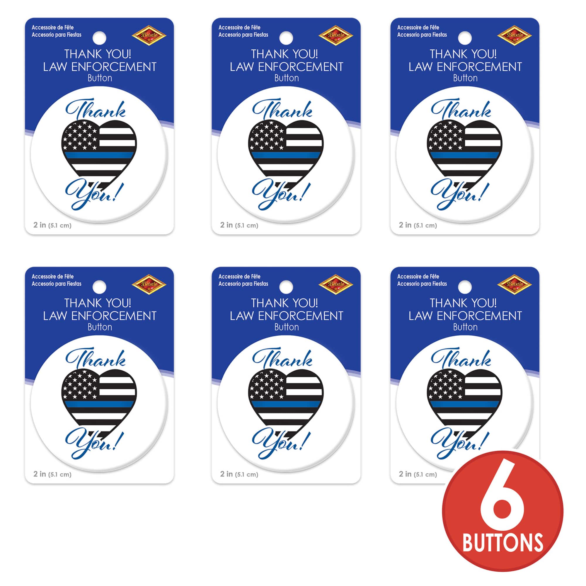 Beistle 2" Thank You Law Enforcement Heart Buttons, 6ct.